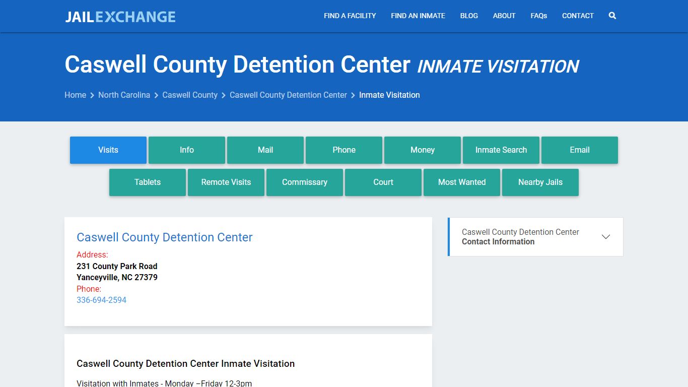 Inmate Visitation - Caswell County Detention Center, NC - Jail Exchange